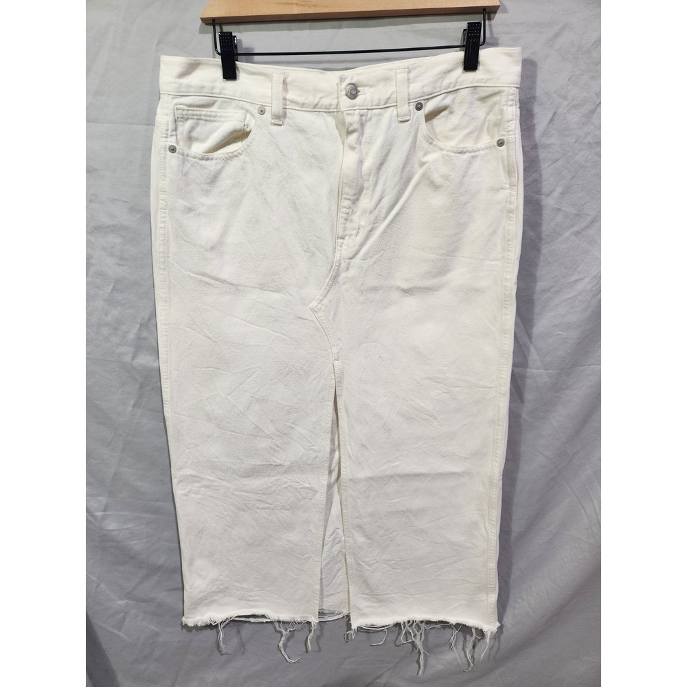 Madewell Rilee Raw Hem White Denim Sz 30 Denim Midi Skirt W Front Slit